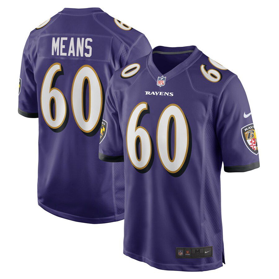 Men Baltimore Ravens #60 Steven Means Nike Purple Game Player NFL Jersey